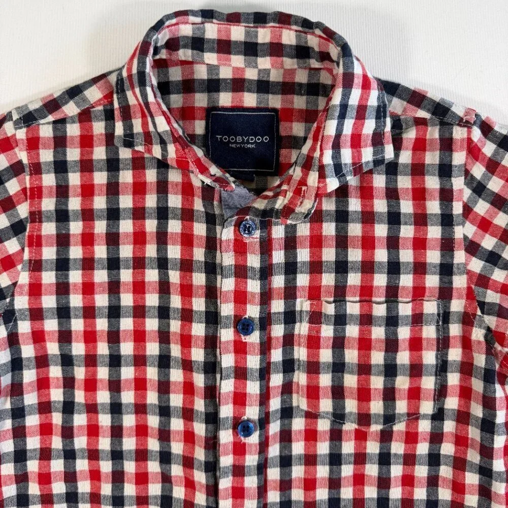 TOOBYDOO Cotton Plaid Button Down Red Blue Boys 5T